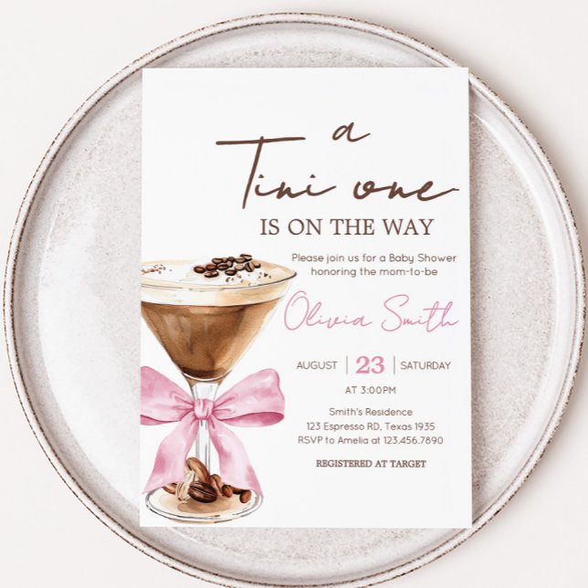 Invitation Baby shower Martini à Espresso Bow rose (Pink Bow Tini One Espresso Martini Baby Shower Invitation)
