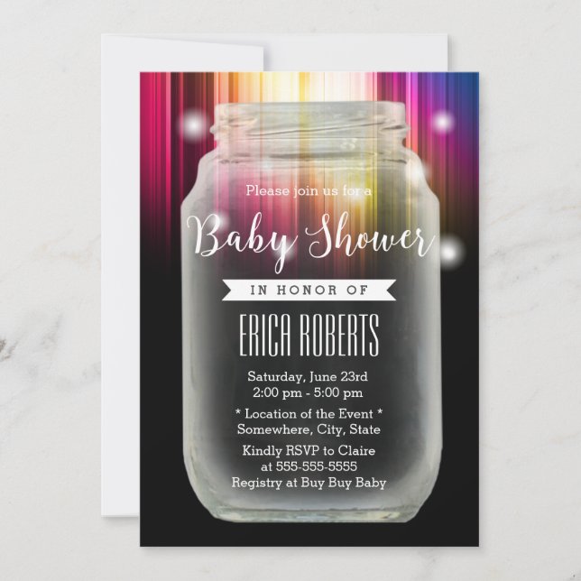 Invitation Baby shower Mason Jar Elégant Aurora Borealis (Devant)