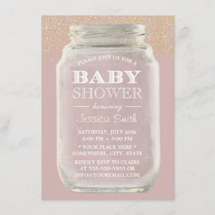 Invitation Baby shower Mason Jar Gold Confetti Dusty rose