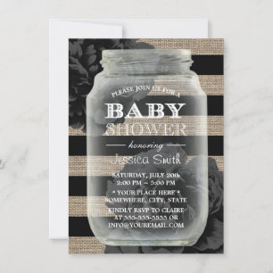 Invitation Baby shower Mason Jar Rustic Burlap Stripes