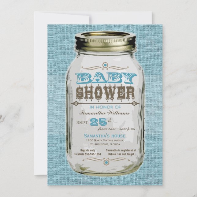 Invitation Baby shower Mason Jar Vintage Look Boy (Devant)