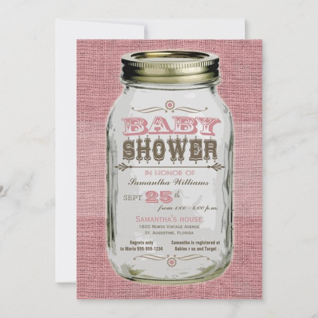 Invitation Baby shower Mason Jar Vintage Look Girl (Devant)