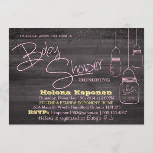 Invitation Baby shower Mason Jar Wood Girl