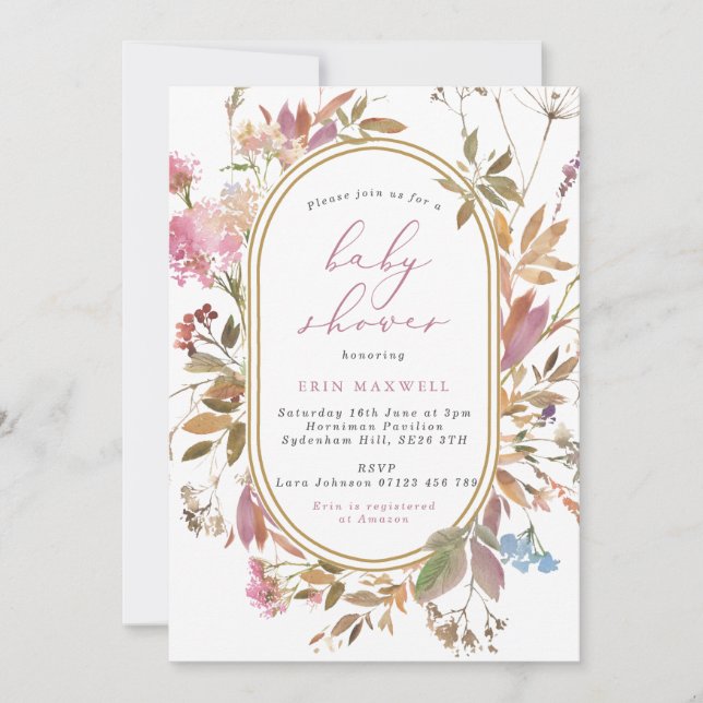 Invitation Baby shower Mauve Fleur sauvage Pill Fr (Devant)