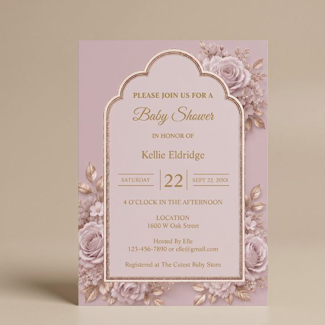 Invitation Baby-Shower Mauve Floral (Créateur téléchargé)