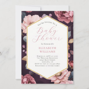 Invitation Baby shower Mauve Purple Pink Gold Peonies