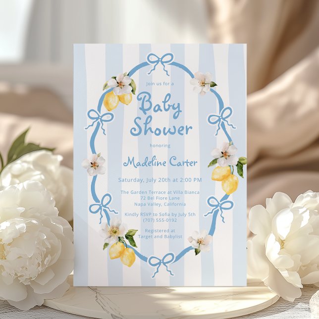 Invitation Baby shower méditerranéen Lemon Blue Bows (Créateur téléchargé)