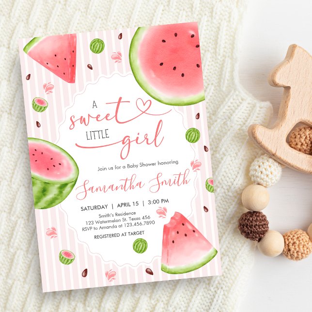 Invitation Baby Shower Melon d'eau (Sweet Little Girl Watermelon Baby Shower Invitation)