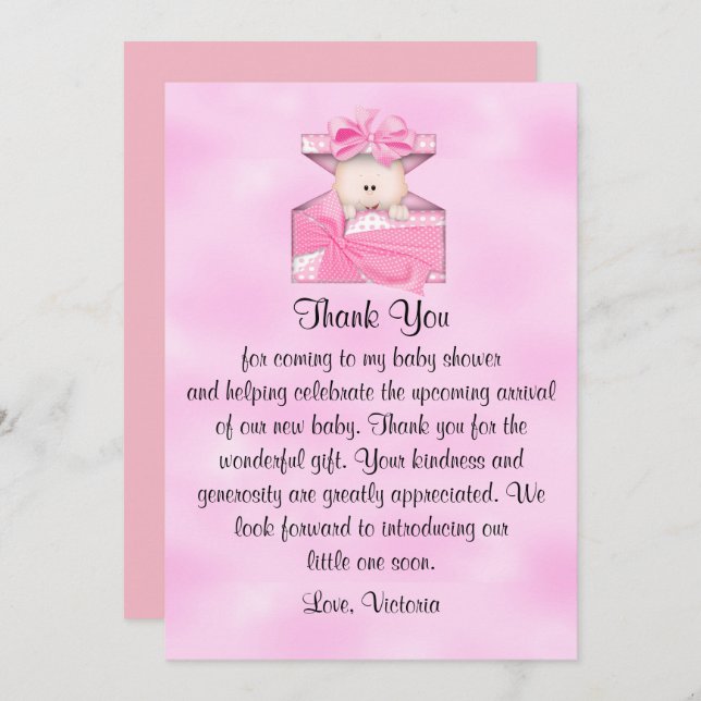 Invitation Baby shower Merci bébé fille (Devant / Derrière)