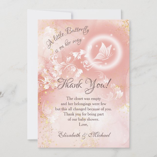 Invitation Baby shower Merci d'aquarelle Papillon Apricot (Devant)