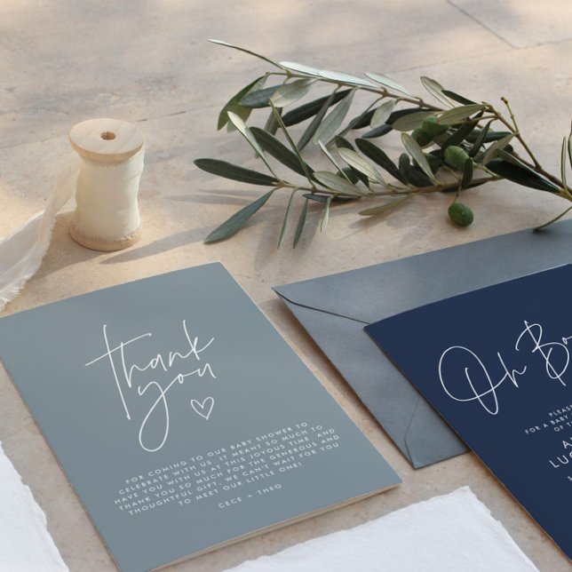 Invitation Baby shower merci poussiéreux bleu élégant moderne (Créateur téléchargé)