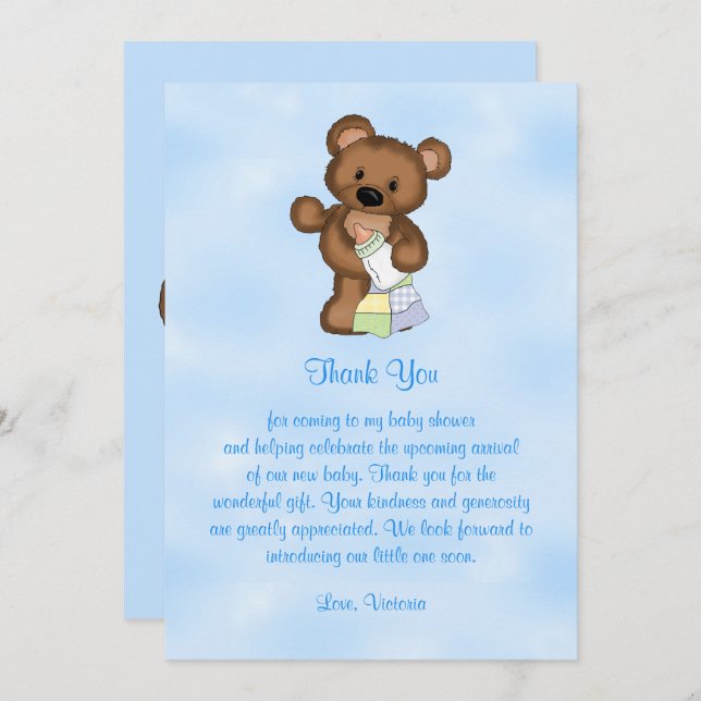 Invitation Baby shower Merci Teddy Bear (Devant / Derrière)