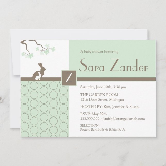 Invitation Baby shower - Mère et bébé lapin (Devant)