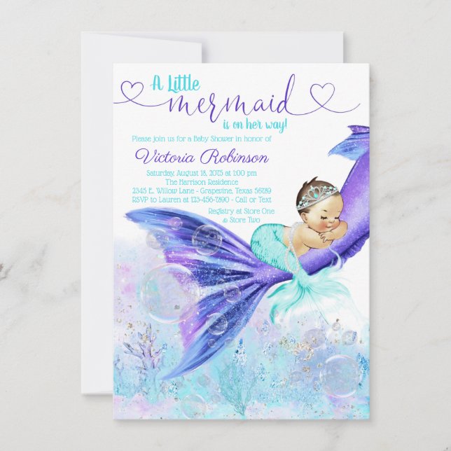 Invitation Baby Shower Mermaid Brunette (Devant)