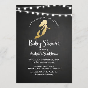 Invitation Baby Shower Mermaid Papier Aluminium Doré Tableau