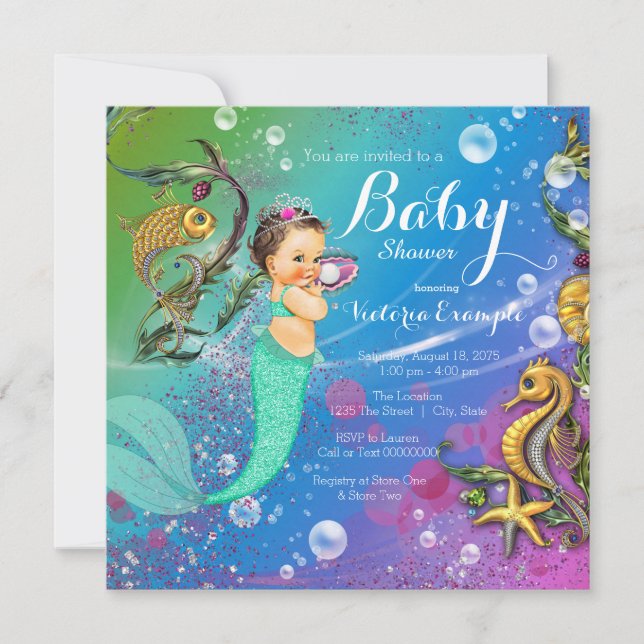 Invitation Baby Shower Mermaid sous la mer (Devant)
