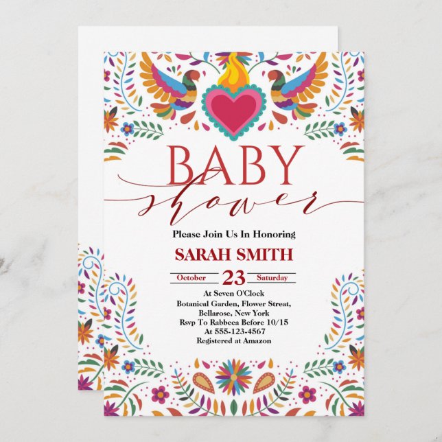 Invitation Baby shower Mexica Fiesta (Devant / Derrière)