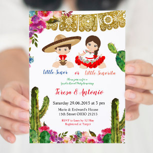 Invitation Baby shower mexicain de révélation de genre Cactus