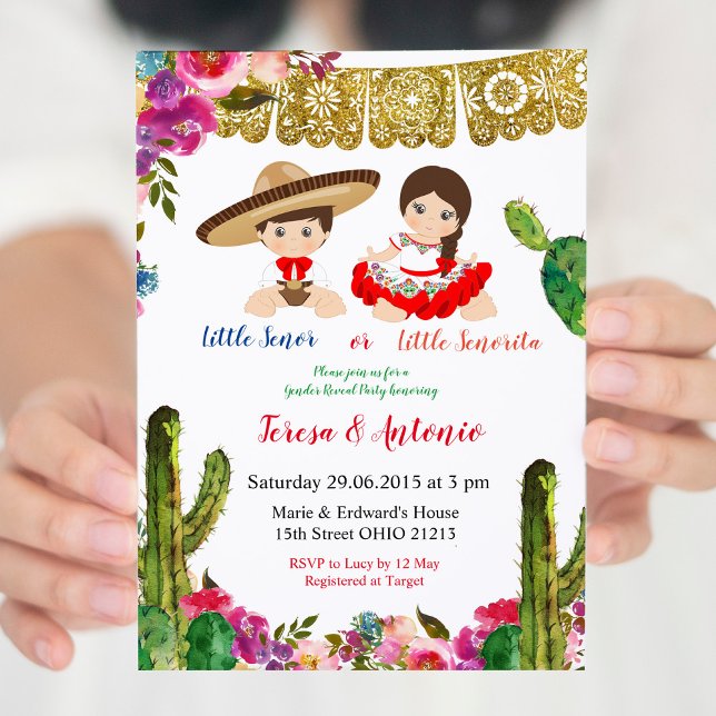 Invitation Baby shower mexicain de révélation de genre Cactus (Créateur téléchargé)