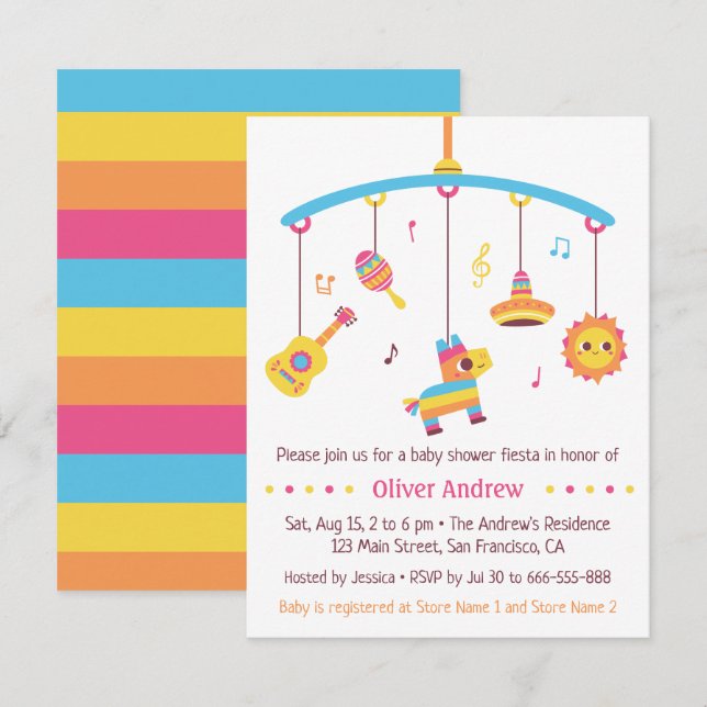 Invitation Baby shower mexicain des jouets pour enfants Pinat (Devant / Derrière)