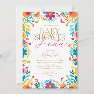 Invitation Baby shower mexicain Fleurs Jaunes Rose Fiesta