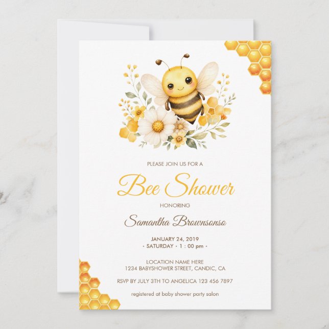 Invitation Baby Shower Miel Douce Mignonne (Devant)