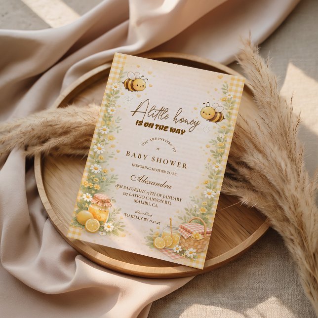 Invitation Baby Shower Miel et Gingham Mignon (Créateur téléchargé)