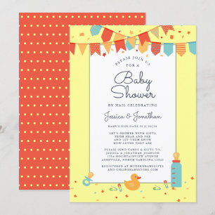 Invitation Baby shower Migné Par Mail Bannières Jaunes Confet