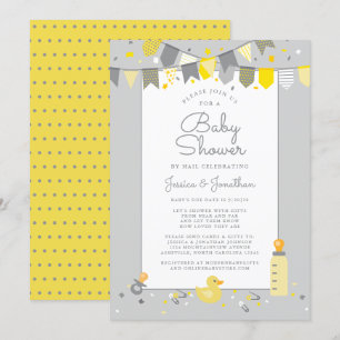 Invitation Baby shower Migné Par Mail Jaune Gris Moderne