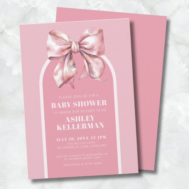 Invitation Baby shower mignon à cou rose (Cute Pink Bow Baby Shower Invitation )