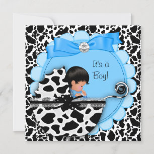 Invitation Baby Shower Mignon Bébé Garçon Bleu Landeau Vache