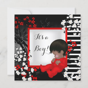 Invitation Baby Shower Mignon Bébé Garçon Fleur Rouge 2 heure