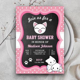 Invitation Baby Shower Mignon Chat Rose