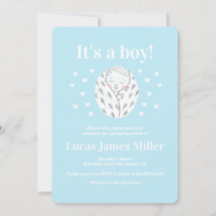 Invitation Baby shower mignon coeur garçon bleu dessin invita
