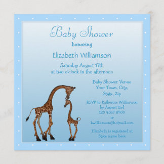 Invitation Baby shower mignon de bleu de girafe de maman et