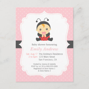 Invitation Baby shower mignon de fille de coccinelle de pois