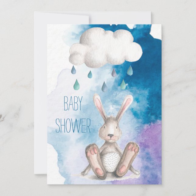 Invitation Baby shower mignon de garçon de lapin d'aquarelle (Devant)