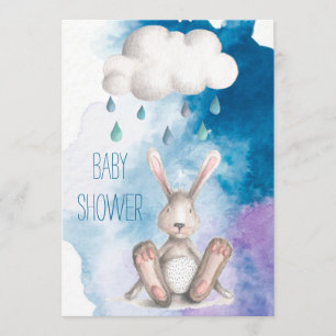 Invitation Baby shower mignon de garçon de lapin d'aquarelle