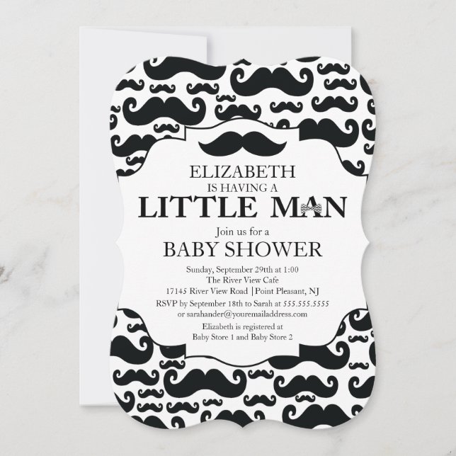 Invitation Baby shower mignon de garçons de coup de moustache (Devant)