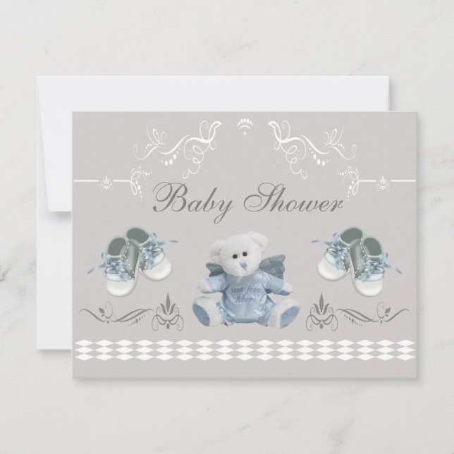 Invitation Baby shower mignon de nounours et de chaussures (Devant)