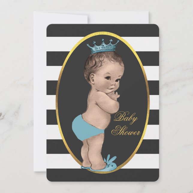 Invitation Baby shower mignon de prince Black White Stripes (Devant)