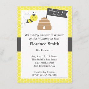 Invitation Baby shower mignon de thème d'abeille dans jaune