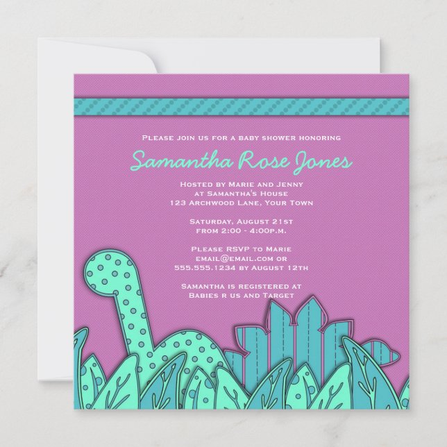 Invitation Baby shower mignon de thème de dinosaure - (Devant)