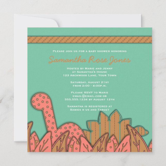 Invitation Baby shower mignon de thème de dinosaure - brun en (Devant)
