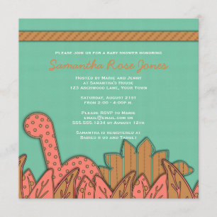 Invitation Baby shower mignon de thème de dinosaure - brun en