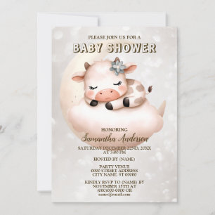 Invitation Baby shower mignon dormant bébé veau animal