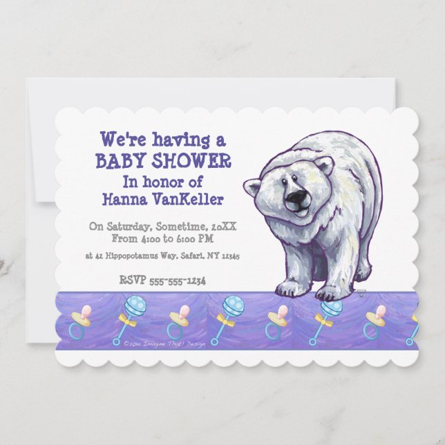 Invitation Baby shower mignon d'ours blanc (Devant)