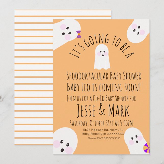 Invitation Baby Shower Mignon Fantôme Moderne (Devant / Derrière)