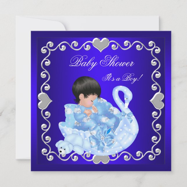 Invitation Baby shower mignon Garçon Bébé royal Blue Swan (Devant)