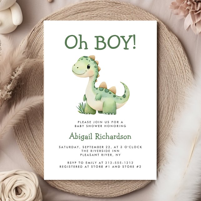 Invitation Baby Shower Mignon Garçon Dinosaure Vert (Créateur téléchargé)